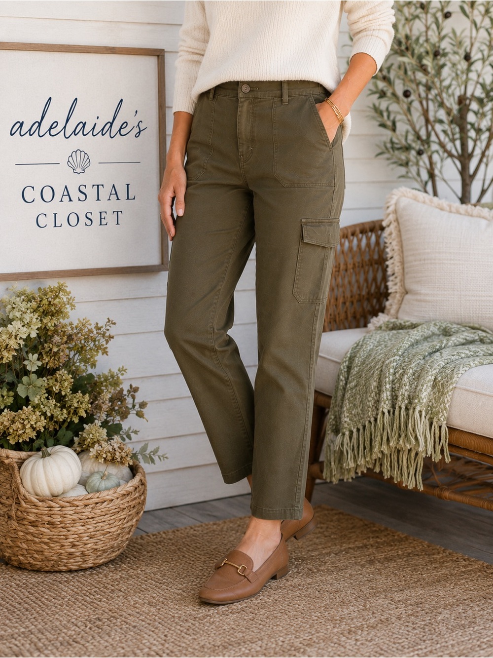 Talbots Olive Green Utility Cargo Pants Stretch Ankle Women’s size 12